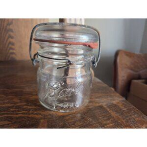 Vintage 1/2 Pint Ball Ideal Clear Glass Canning Jar with Lid and Wire Bail